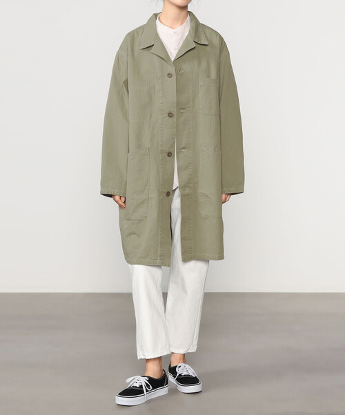 美品 orslow ワイド メタル ボタン ミリタリー ショップ コート カーキ