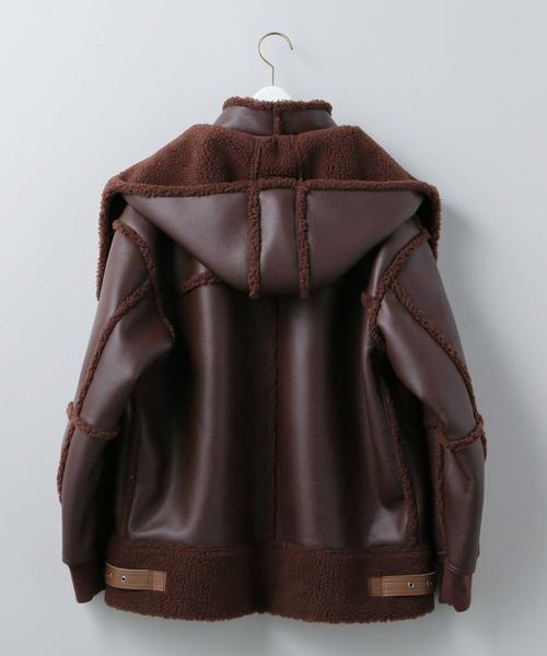 6（ロク）の「＜6(ROKU)＞FAKE LEATHER×BOA ZIP BLOUSON/ブルゾン