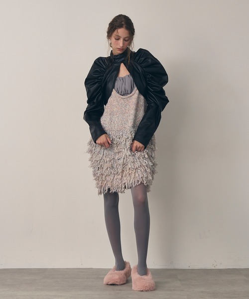 ボリュームギャザーフェイクレザーボレロ（カーディガン/ボレロ）｜J1U