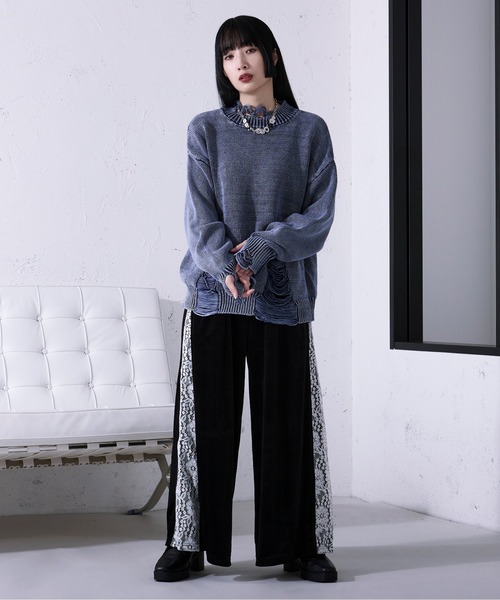 ダメージストーンウォッシュニット/フィンガーホール付き（ニット