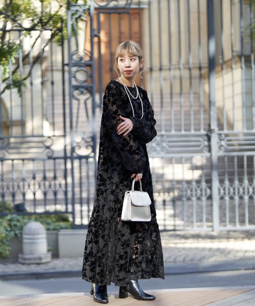 セール】【前後2WAY】ベロアフラワーティアードワンピース（ワンピース