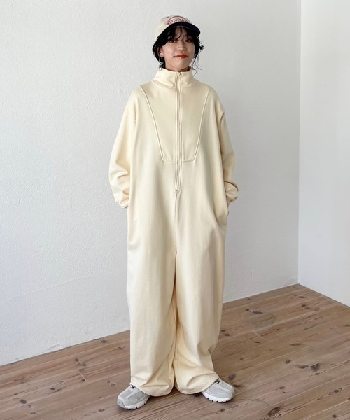 セール】high neck half zip up sweat all in one / ハイネックハーフ