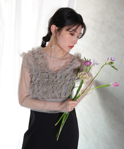 チュール ボリューム フリル ベスト シアー トップス ワンピース 3点