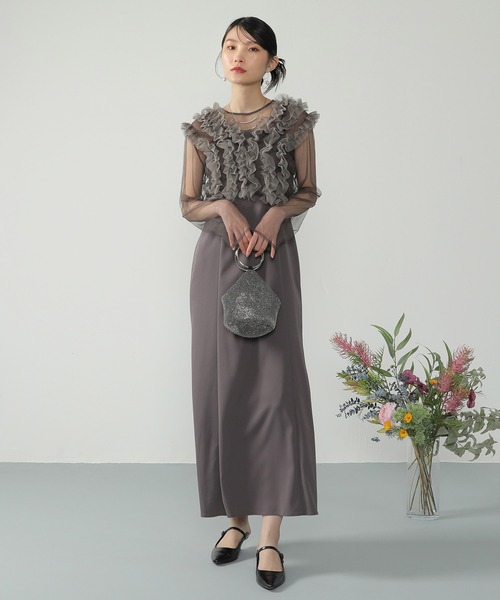 チュール ボリューム フリル ベスト シアー トップス ワンピース 3点