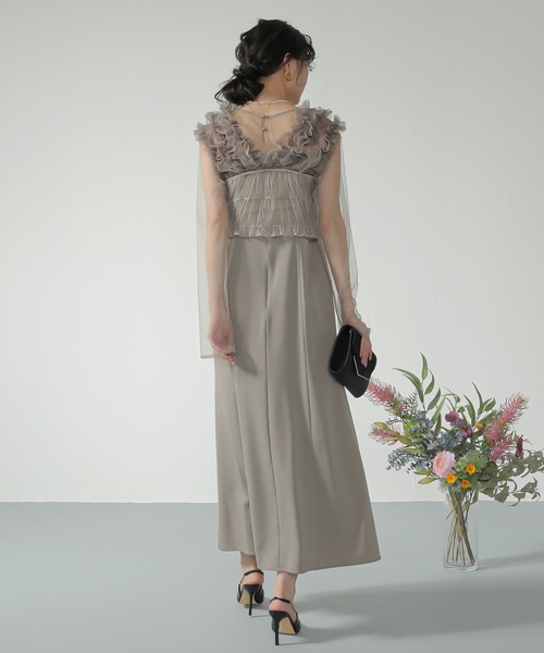 チュール ボリューム フリル ベスト シアー トップス ワンピース 3点