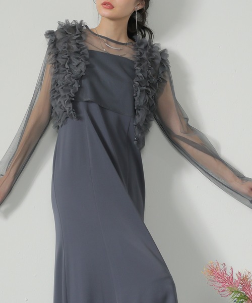 チュール ボリューム フリル ベスト シアー トップス ワンピース 3点