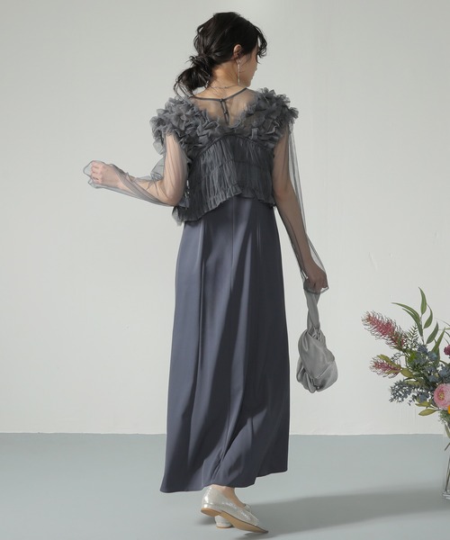 チュール ボリューム フリル ベスト シアー トップス ワンピース 3点