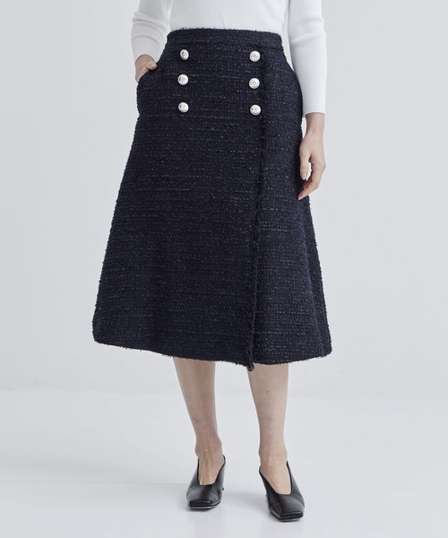 BORDERS at BALCONY/ボーダーズアットバルコニー】 FRINGE TWEED SKIRT