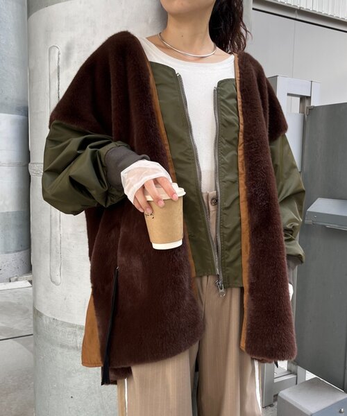 セール】【etsinta/エシンタ】ファー切替ジャケット（ブルゾン