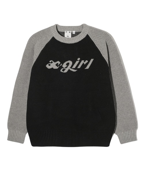 X-girl（エックスガール）の「LOGO JACQUARD RAGLAN KNIT TOP（ニット