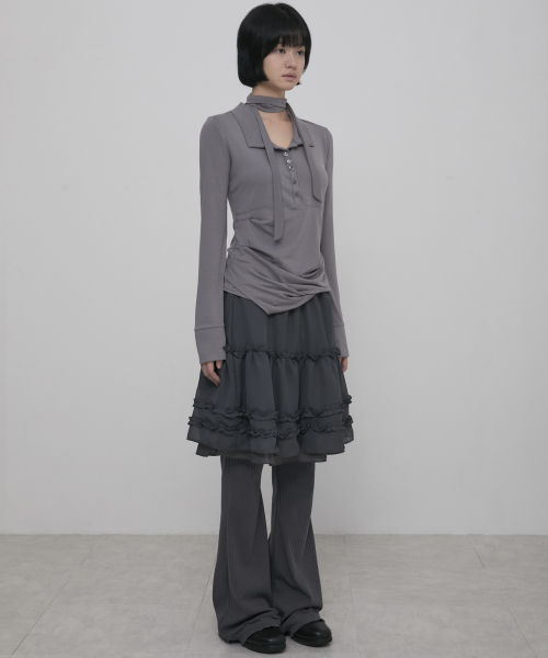 セール】3-Layered Ruffle Skirt Pants (FL-260_Charcoal)（その他