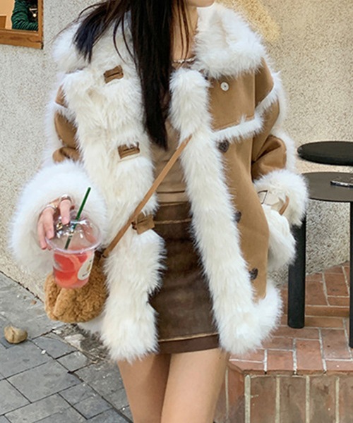 セール】ボリュームファームートン風コート (AW)（ムートンコート