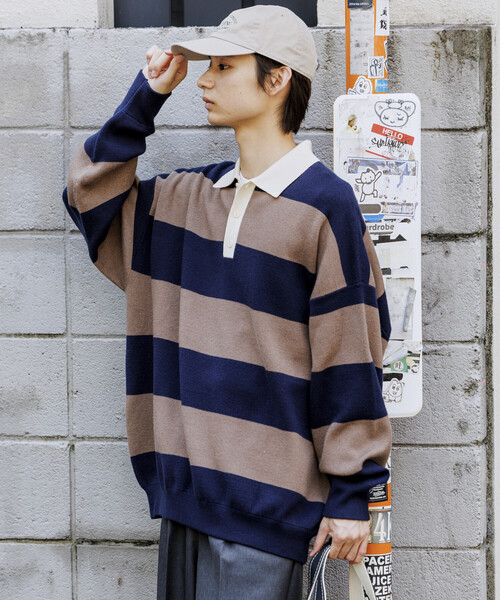 セール】限定展開 ビッグシルエット ボーダー ニット ラガーシャツ