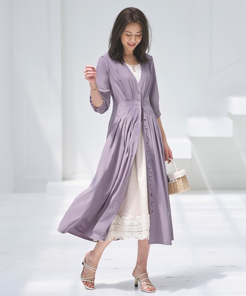 2wayフロントボタンタックワンピースドレス大きいサイズフォーマル