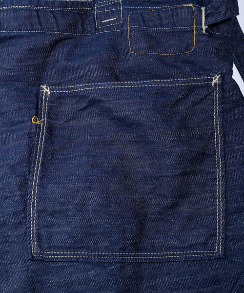 45R モンプチデニムのエプロンドレス ロゴ刺繍 インディゴ 日本製 45R