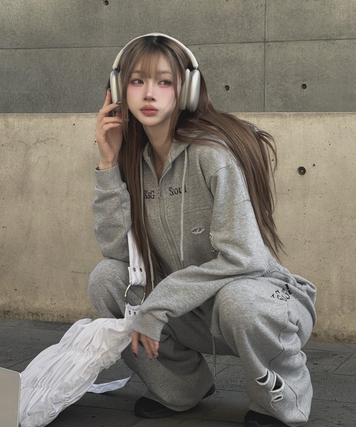 クロップドダブルジップダメージセットアップ（セットアップ）｜KsG