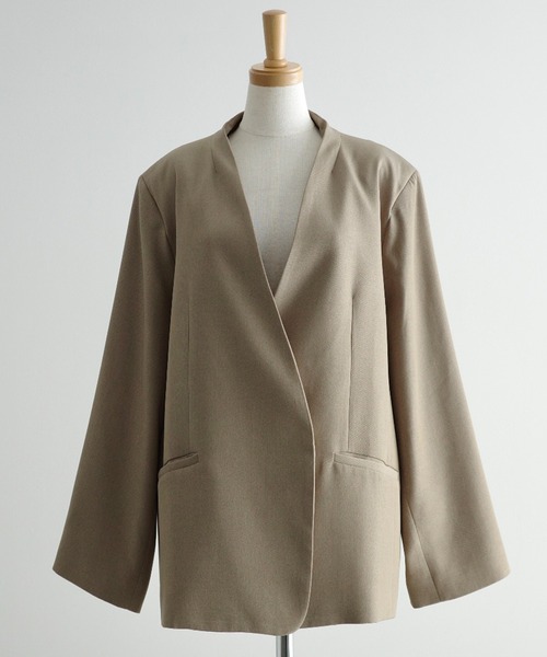 セール】ノーカラーツイルジャケット（ノーカラージャケット