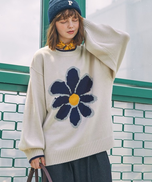 セール】フラワージャガードニットプルオーバー（ニット/セーター