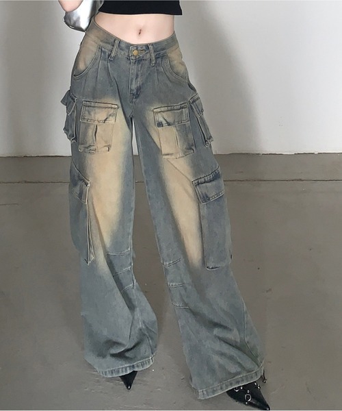 Vintage Washed Denim Cargo / ウォッシュ加工カーゴデニムパンツ