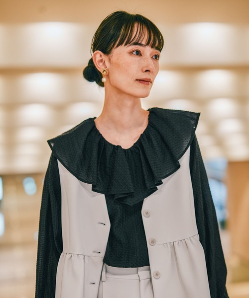 セール】【入卒式／セレモニー】 フリルカラージャガードブラウス