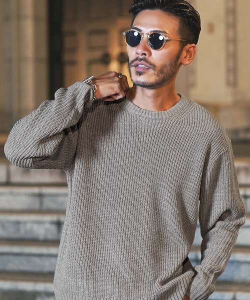 セール】クルーネック ワッフル畦編み ニット セーター（ニット