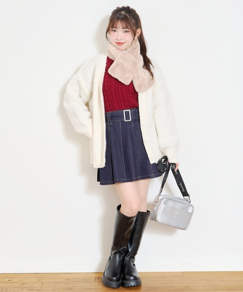 セール】【LTXC】美脚見えベルトつきデニムプリーツスカート（スカート