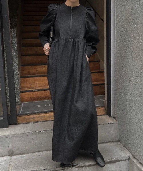 WILLFULLY（ウィルフリー）の「denim volume gather sleeve zip OP