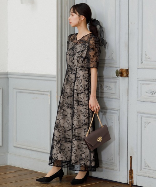 スパンコール刺繍レース ワンピースドレス（ドレス）｜form forma