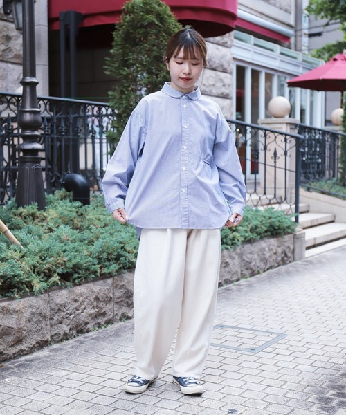 D.M.G. / ディーエムジー] コーマストライプ ラウンドカラーシャツ