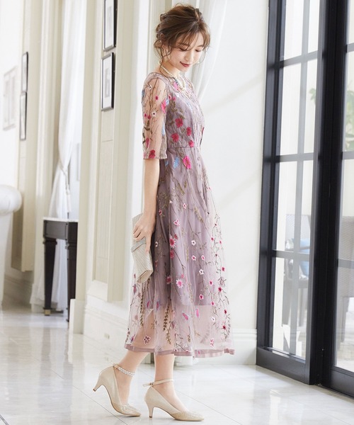 ヴィンテージ風フラワー刺繍結婚式ワンピースドレス（ドレス）｜niana