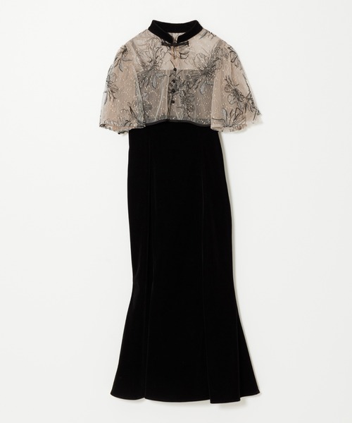 セール】【LEJA】配色パイピング花柄刺繍ボレロ付きベロアマーメイド