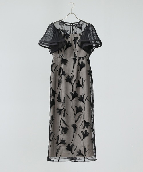 セール】シアー素材 フラワー刺繍 ワンピース ドレス 結婚式 お呼ばれ