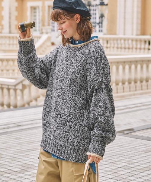 配色ロールネックミックスニットプルオーバー MONO-MART LADY'S│MONO