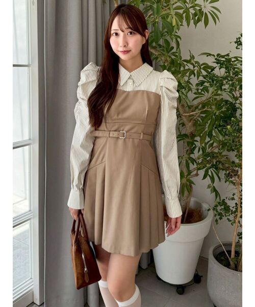 セール】長袖レイヤードシャツミニワンピース（ワンピース）｜dazzlin