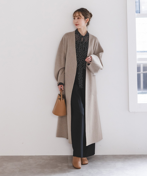 Noble（ノーブル）の「Super160sパフスリーブロングコート（ノーカラー