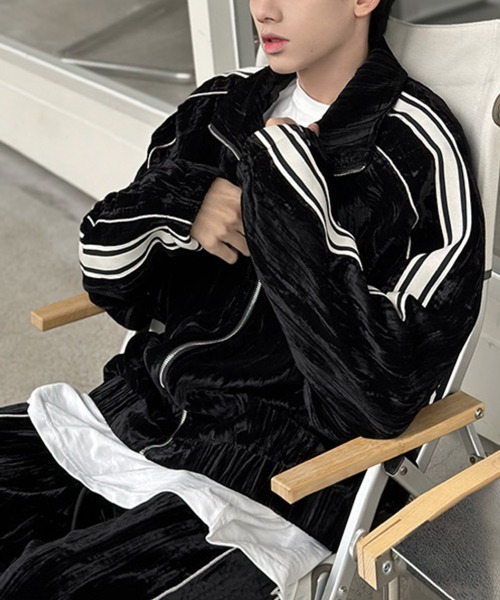 セール】【NOWLE】ライン柄 ベロア トラックジャケット ジャージ