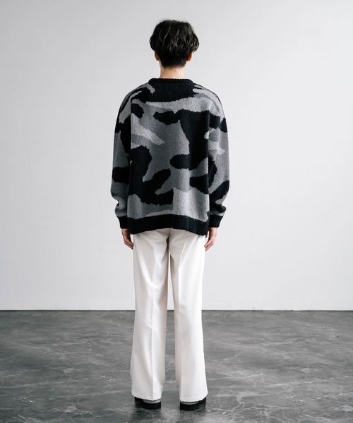 起毛 カモフラ柄オーバーサイズクルーニットセーター（ニット/セーター
