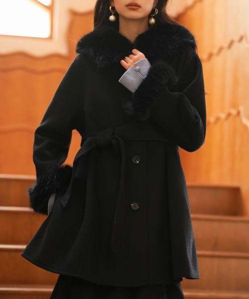 セール】ベルト付きダブルフェイスガウンコート（ダウンジャケット