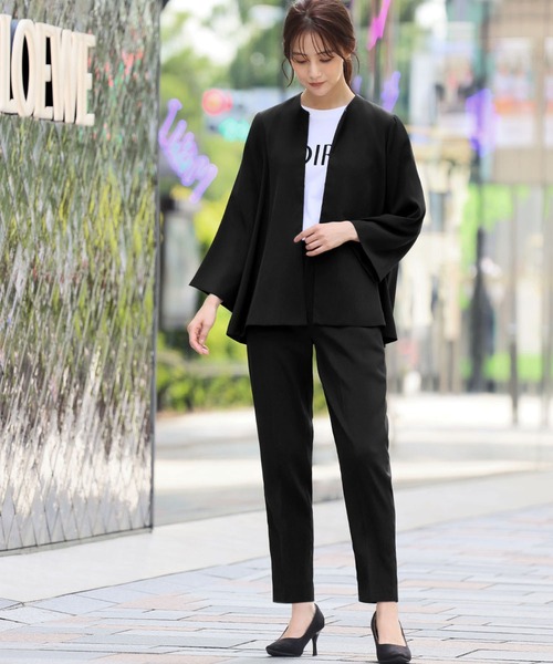 セール】洗える スーツ セットアップ パンツスーツ ノーカラー