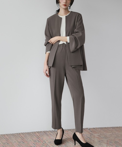 セール】洗える スーツ セットアップ パンツスーツ ノーカラー