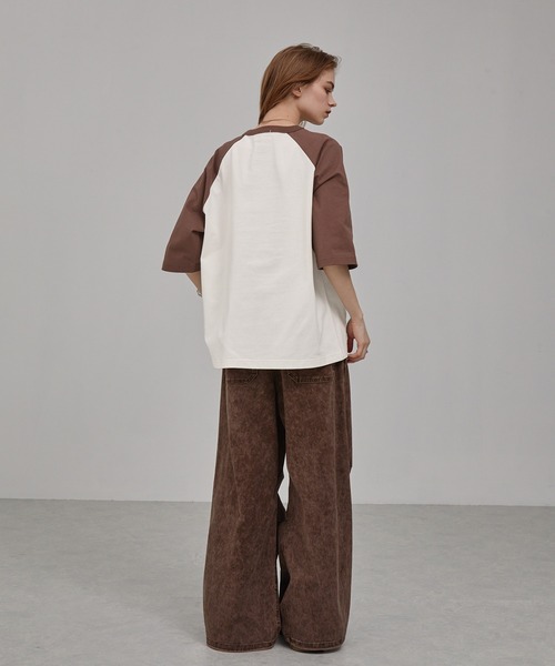 チェーン刺繍ルーズラグランスリーブ半袖Tシャツ EMMA CLOTHES（T