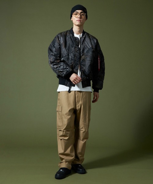 アルファ ALPHA MA-1 カモ柄 フライトジャケット L オリーブグリーン