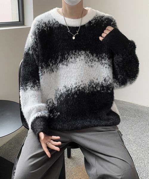 セール】【FVLMEN】gradation shaggy knit pullover/グラデーション