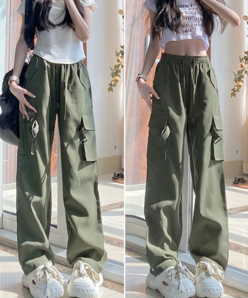 セール】ウエスト紐ミリタリーパラシュートカーゴパンツ（カーゴパンツ