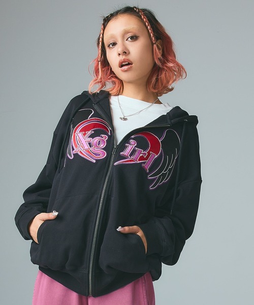 HEART AND WING ZIP UP SWEAT HOODIE（パーカー）｜X-girl（エックス