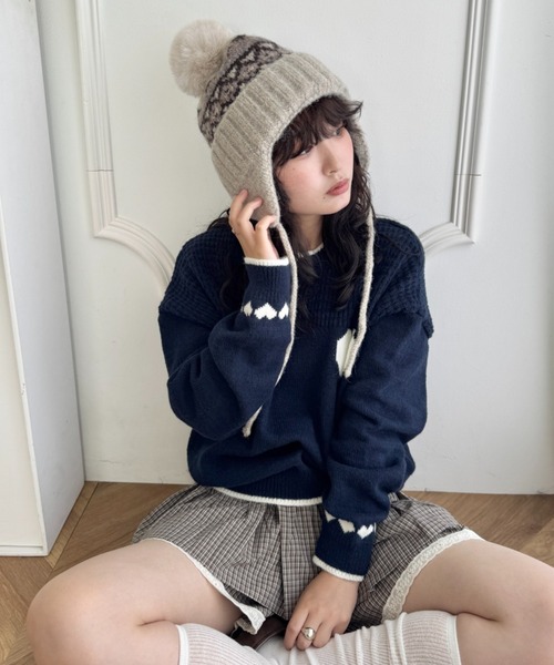 セール】ノルディック柄イヤーフラップニットキャップ（ニットキャップ