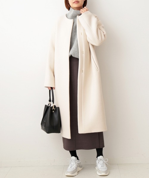 IENA（イエナ）の「ラムウールノーカラーロングコート◇（ノーカラー