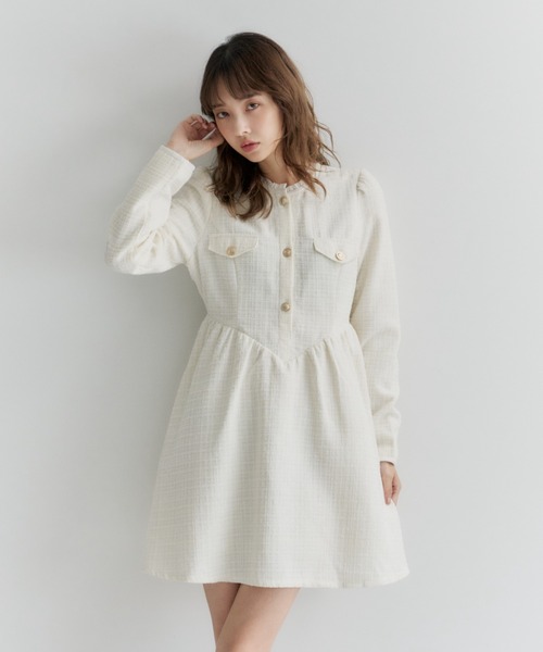 Lallana（ララーナ）の「Lame coco tweed frill dress/ラメココ