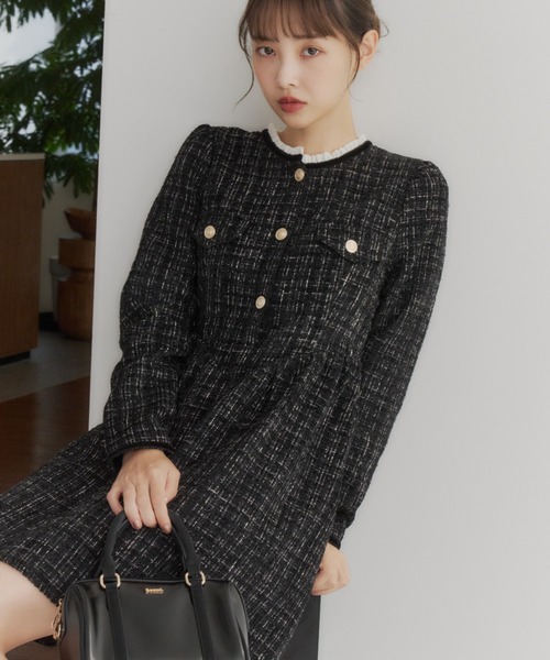 Lallana（ララーナ）の「Lame coco tweed frill dress/ラメココ