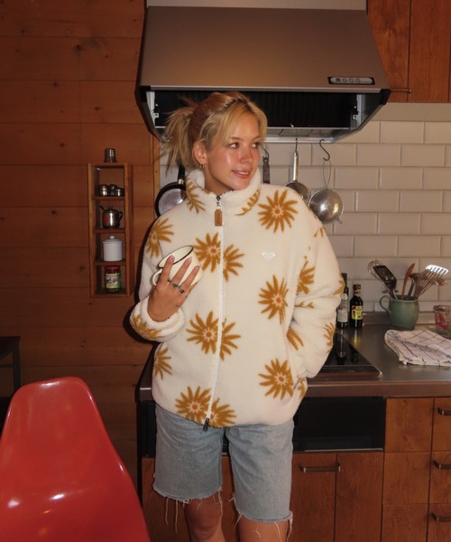 セール】ALL DAY /ロキシーフラワー柄ジップアップボアジャケット